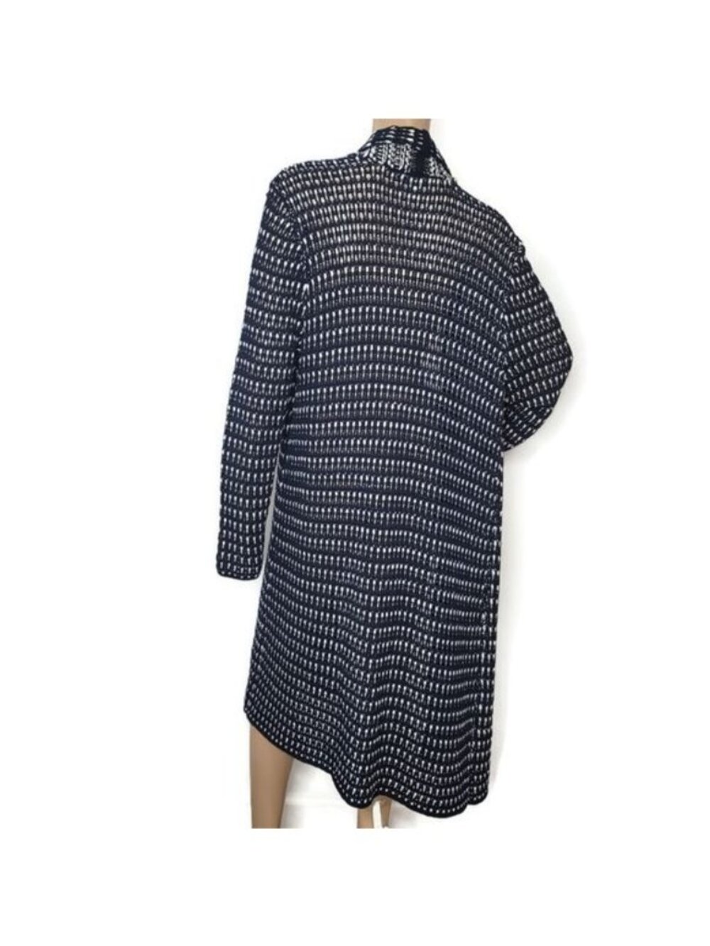 St. John Collection Long Open Knit Blue & White Cardigan Sweater Womens Size L - Picture 6 of 8